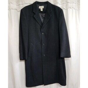 Mens Charcoal Gray Wool Blend Overcoat Top 3-Button Car Coat 44 Short Dress Coat